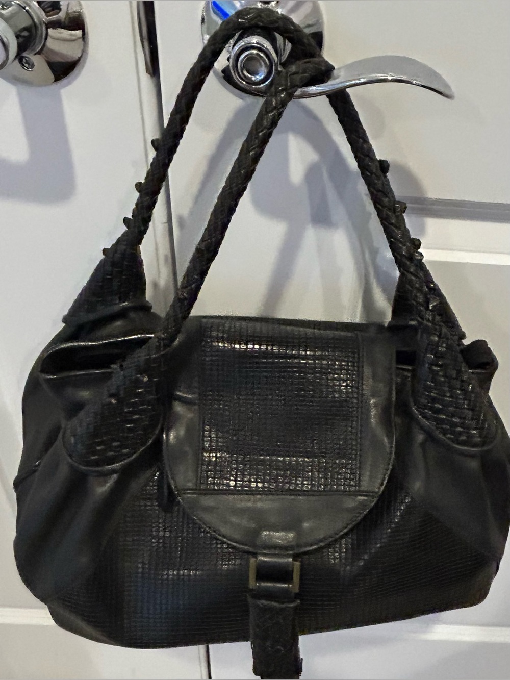 Sondra Roberts Black Braided-Handle Satchel